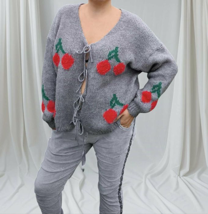 Nowy sweter kardigan szary w wisienki new collection roz xl-3xl