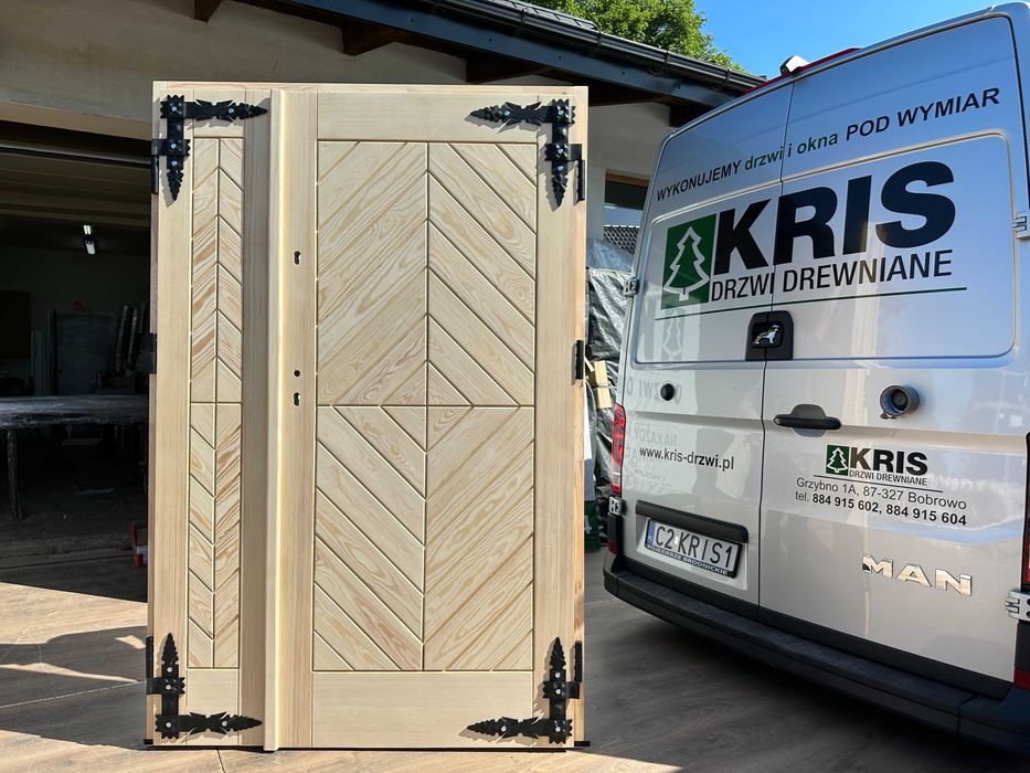 Drzwi zewnętrzne dwuskrzydłowe lite drewniane CAŁA POLSKA i UE