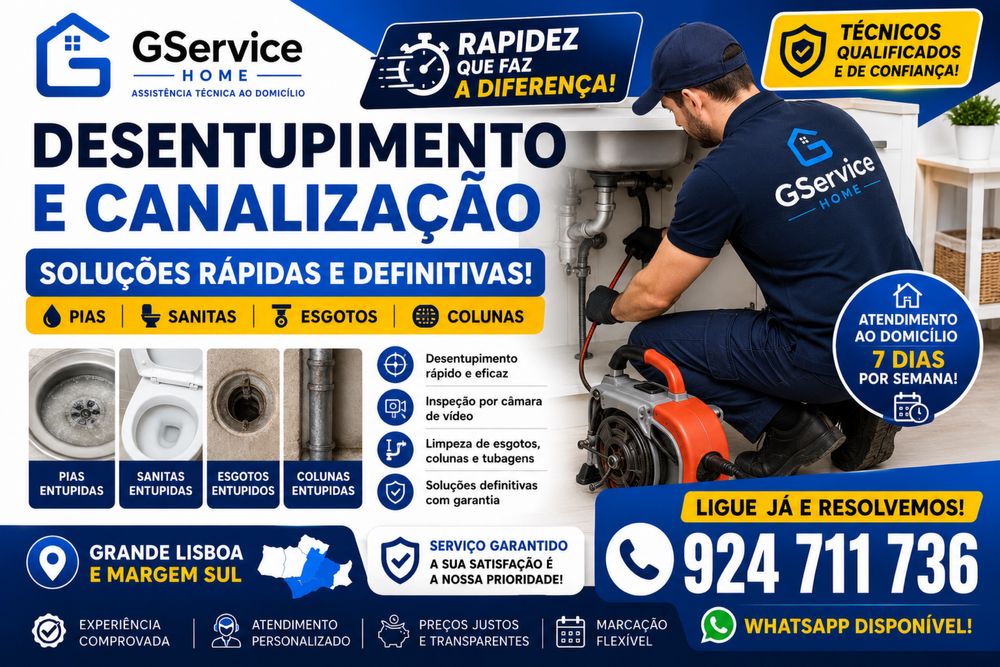 Tem problemas de canalização, fugas de água ou esgotos entupidos? A GService Home resolve de forma rápida, profissional e garantida!
