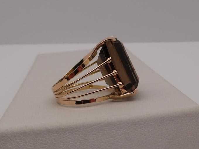 Złoty pierścionek kwarc dymny 25 ct. Egipt R.18