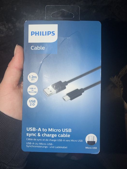 Kabel Philips USB - microUSB typ B 1,2 m o długości 1,2 metra z złączami USB-A na Micro-USB.