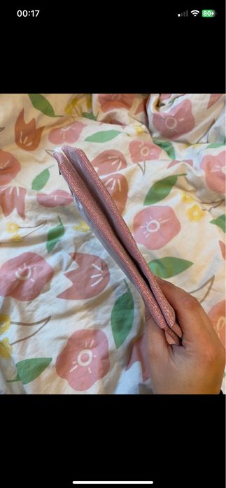 Nowa kosmetyczka różowa pudrowy róż brokatowa średniej wielkości