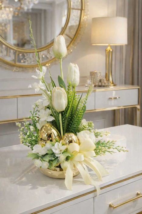 Stroik świąteczny srebrny Wielkanoc zajączek W165