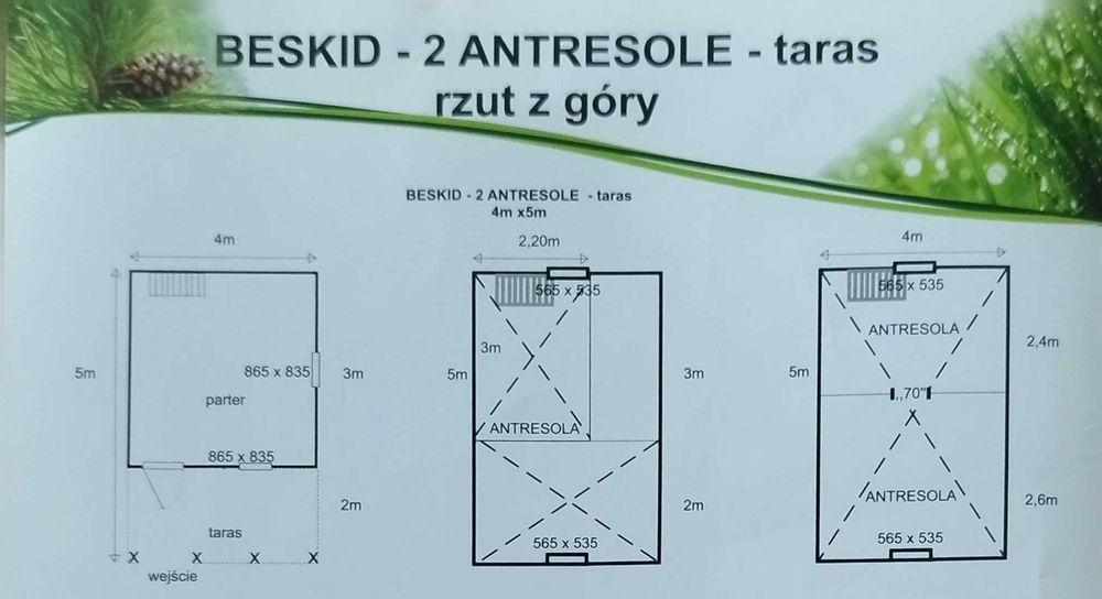 domek drewniany, letniskowy,z antresolą, 4mx5m,