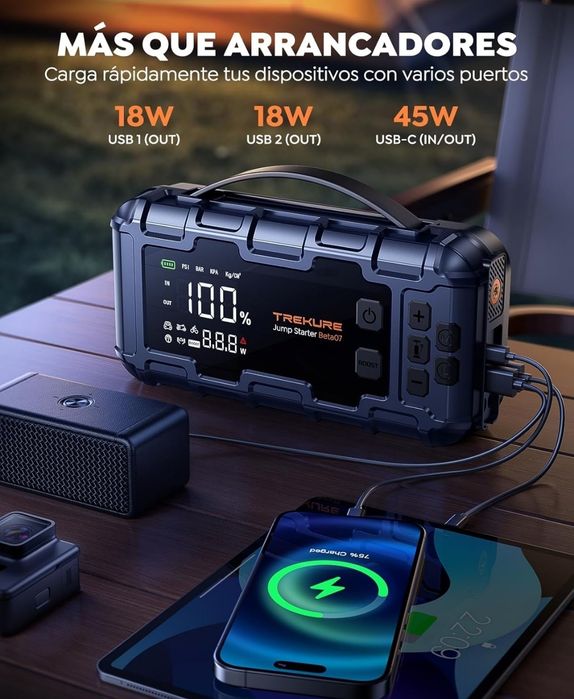 Arrancador de bateria. Com compressor de ar