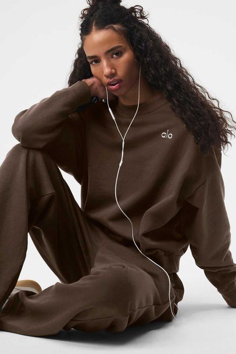 Світшот Alo Yoga Accolade Crew Neck Pullover Silver Logo Espresso