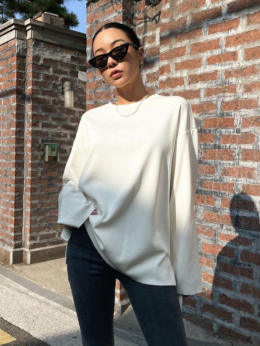 Bluzka Długa Prążkowana Oversize Casual Dazy S 36