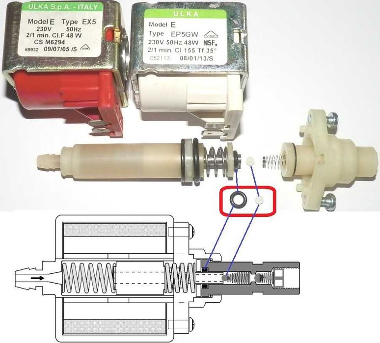 Kulka + uszczelka zaworek pompy wody Ulka EP5 EX5 ekspres Saeco Krups