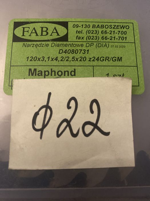 Podcinak diamentowy FABA 125mm 3,1-4,2mm 22mm z24GR/GM