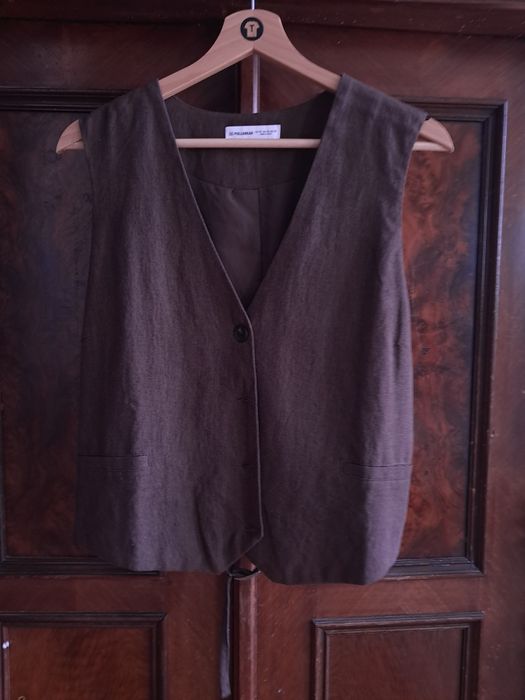 Kamizelka lniana XL czekoladowy brąz  Pull&Bear
