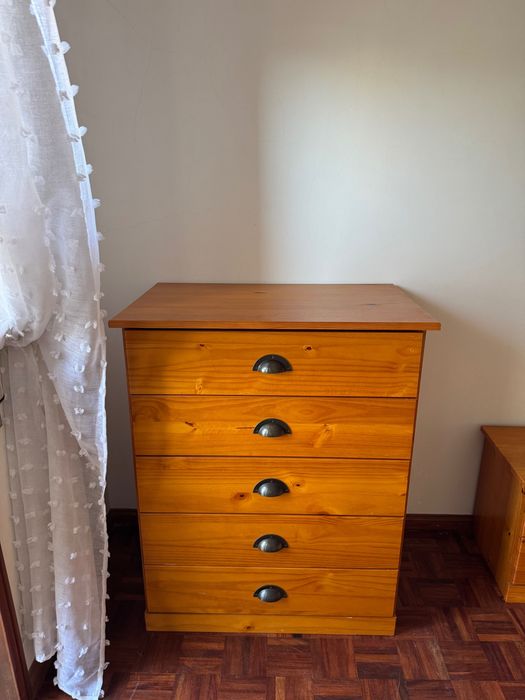 Cómoda madeira maciça 5 gavetas 48x76x94cm