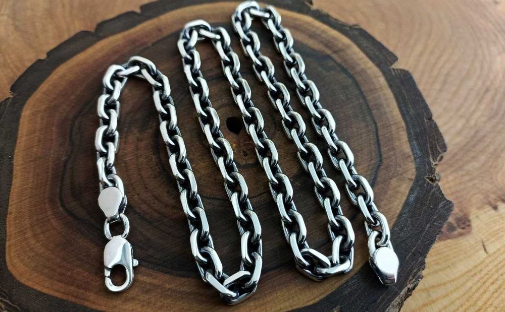 Ланцюг срібний Якір, плетіння Якірне . Толстая цепочка Якорная мужская