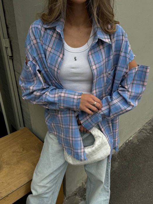 рубашка с разрезами на плечах рубашка жіноча рубашка у клітинку