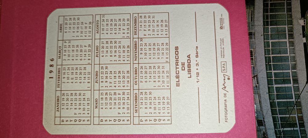 Eléctricos de Lisboa coleção rara de calendários de bolso 1986