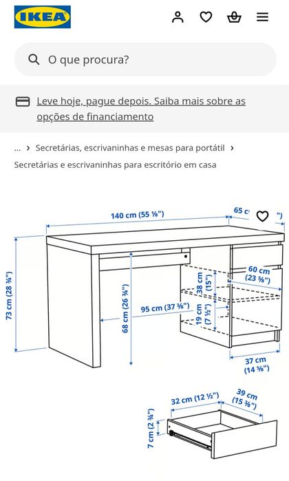 Mesa secretária escritório/ escrivaninha Ikea Malm