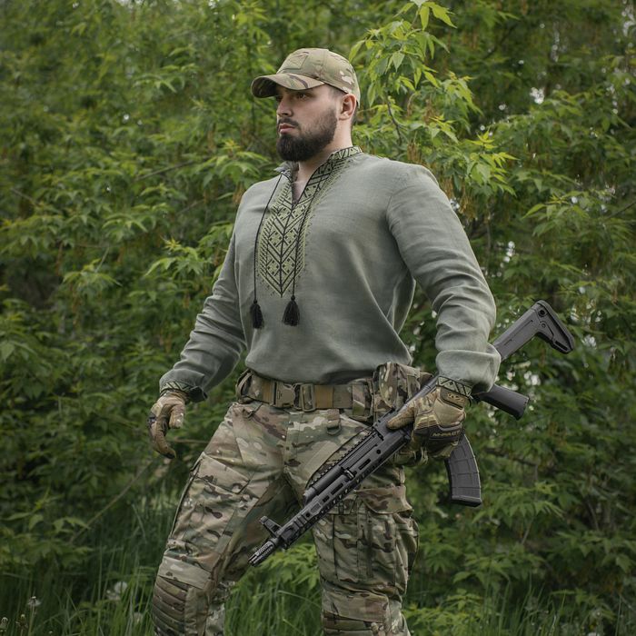 M-Tac якісна вишиванка 100% льон — Olive розмір XL