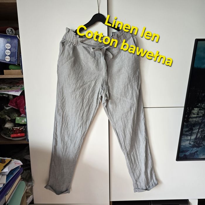 Spodnie mango l 40 linen len bawełna cotton długie materiałowe
