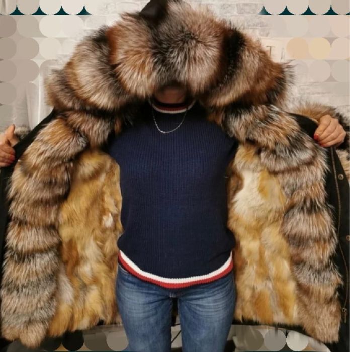 Kurtka parka damska obszyta futrem z lisa gold fox S/M