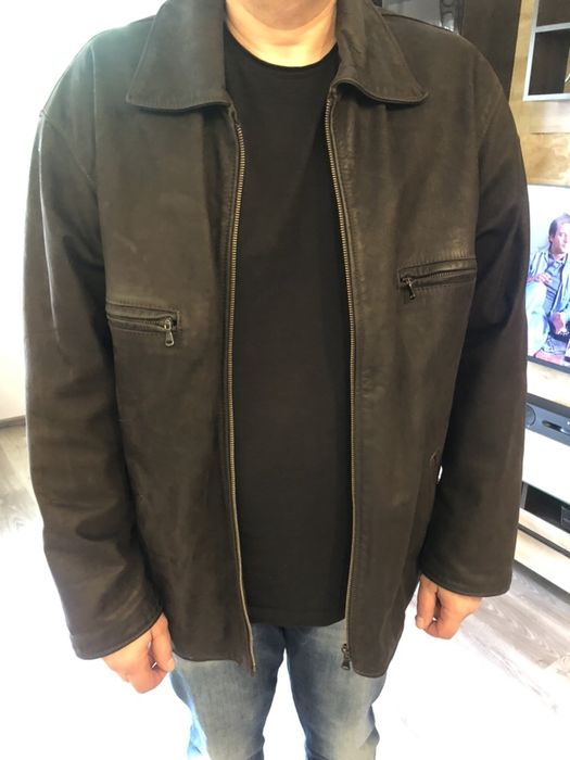 Kurtka męska skóra włoska gruba oliwiona XL
