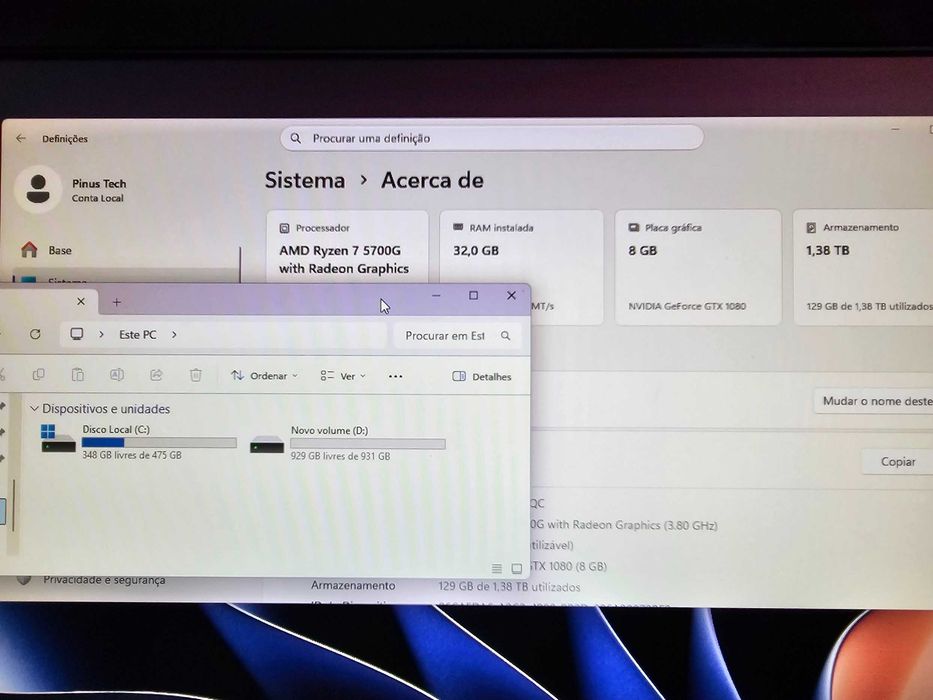 PC Gaming Ryzen 7 5700G +NVIDIA GTX 1080 8GB+ 16GB RAM ou 32gb ram