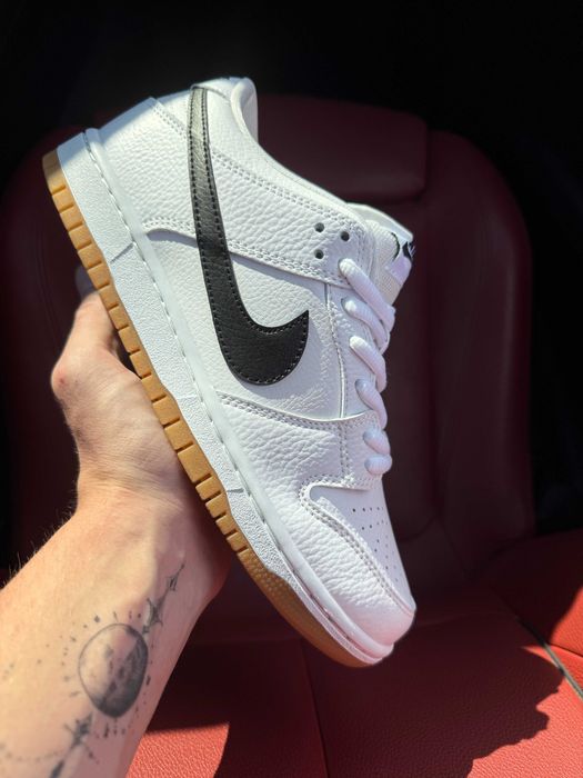 (БЕЗ ПЕРЕДОПЛАТИ) Nike SB Dunk Low White Gum найк данк білі шкіряні кросівки кеди з коричневою підошвою