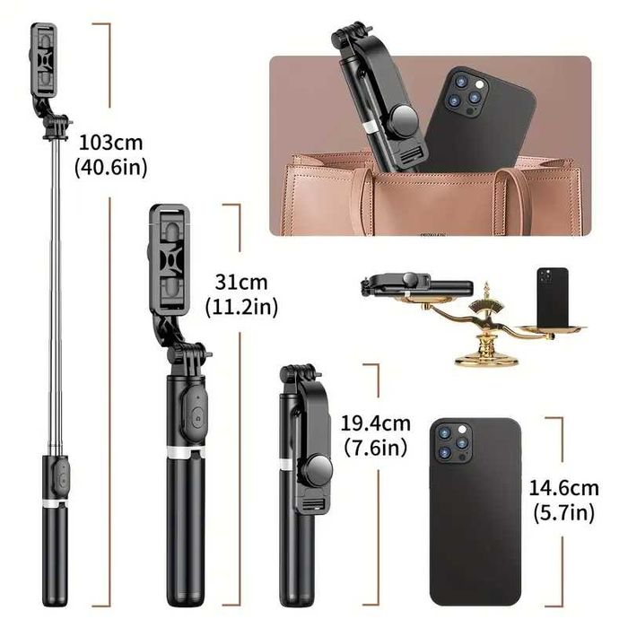 NOVO - Tripé/selfie stick de 100 cm (40") para telemóvel