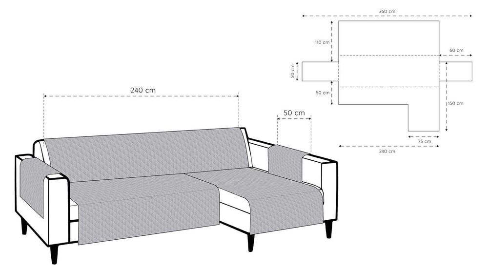 Pokrowiec na narożnik prawe ramię Textil-Home Adele 240 cm brązowy