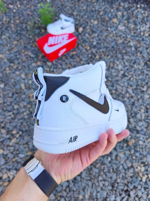 Nike Air Force 1 Mid, Fur/бело-черные/зимние/мех/Качественные/Шикарные