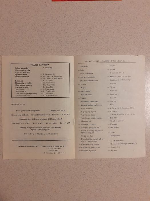 Program żużlowy MC Geothermie Neubrandenburg (NRD)-Start Gniezno 1988r