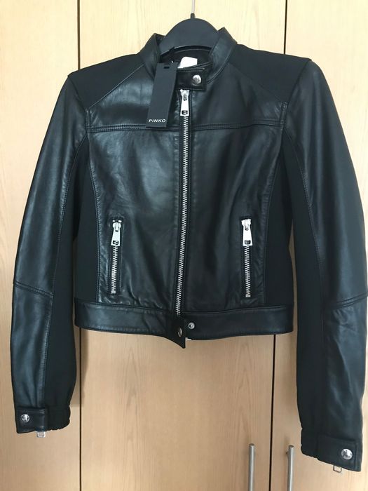 Casaco Pinko, novo, metade pele, metade tecido técnico
