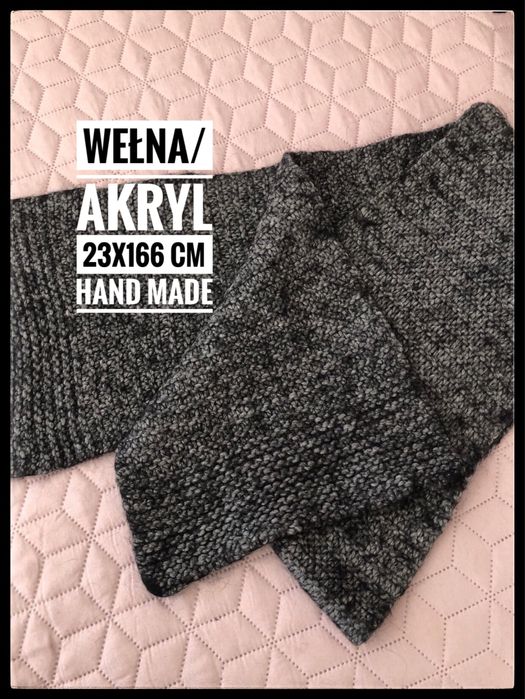45. 23x166 cm Szary szal/szalik. akryl/wełna hand made