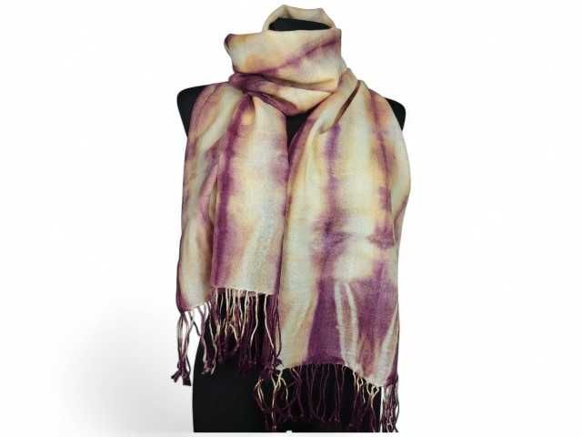 Szal Pashmina wełniany beż fiolet miękki duży elegancki