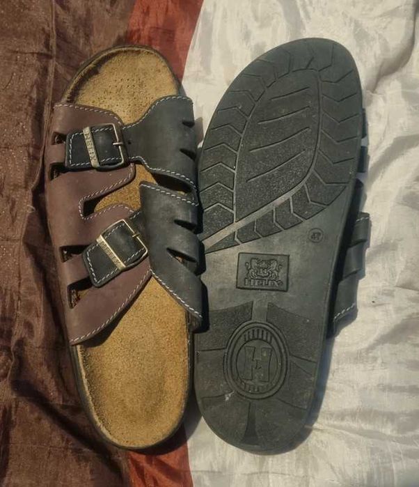 Klapki skórzane r. 47 męskie skóra sandały brązowe czarne