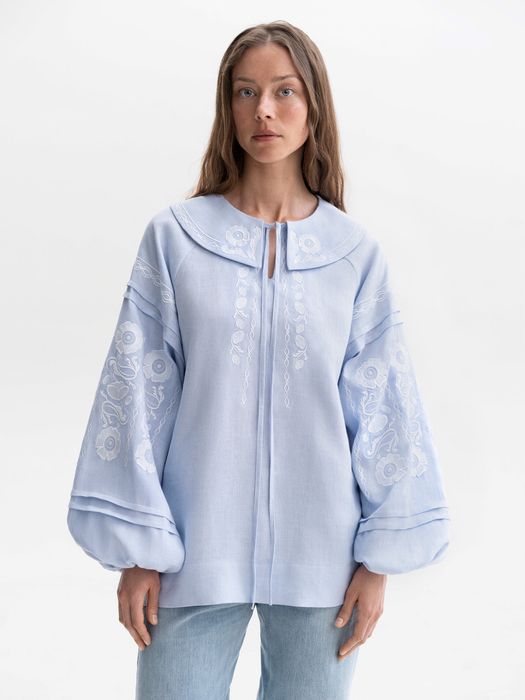 Вишиванка «Дніпряна» Etnodim, льон, блакитна, M, oversize