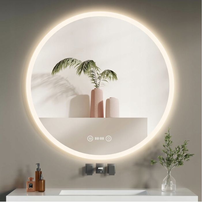 YOLEO Lustro łazienkowe LED z zegarem i temperaturą, 70 x 70 cm