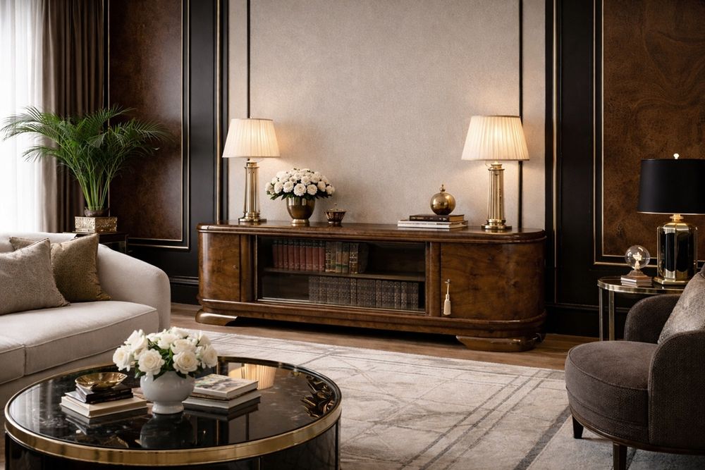 BIBLIOTEKA podręczna podest ART DECO WITRYNA antyk szafka pod TV RTV