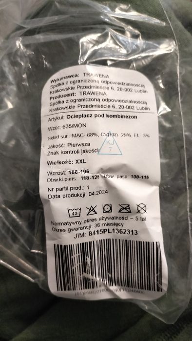 Ocieplacz pod kombinezon czołgisty