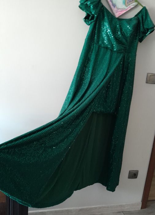 2w1 mini/maxi suknia cekinowa zieleń ekskluzv