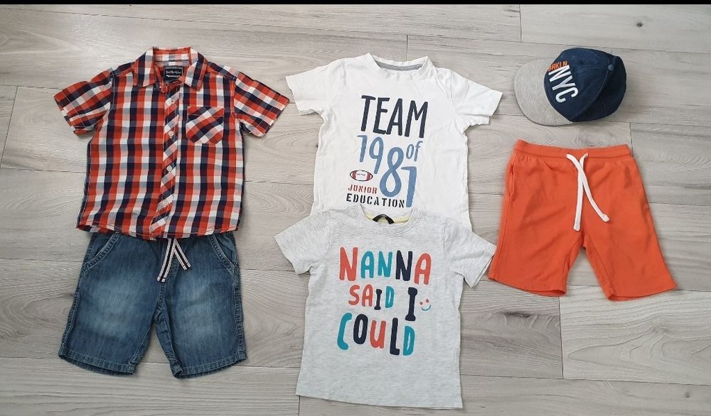 Zestaw letni 98/104 koszula C&A czapka daszkiem Cool Club t-shirty spodenki H&M