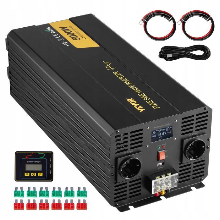 VEVOR falownik sinusoidalny 5000W czysta fala LCD pilot aluminium