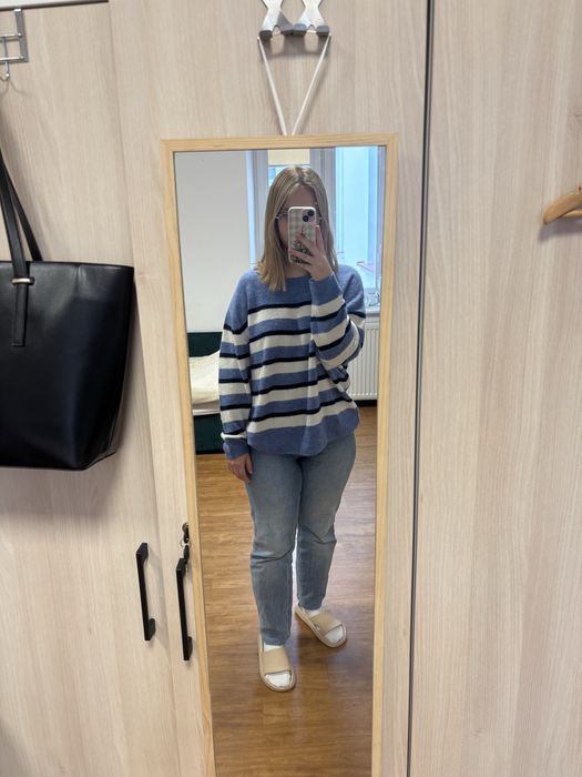 Biało  niebieski sweter swterek z wełną h&m L  40 12