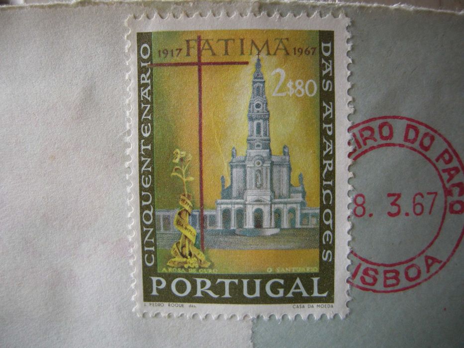Filatelia selos Portugal Cinquentenário das aparições de Fátima 1967
