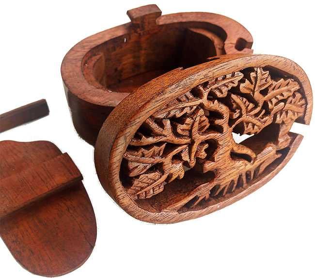 Szkatułka Pudełko Rzeźba Figurka z Drewna Drzewo Życia 4 części