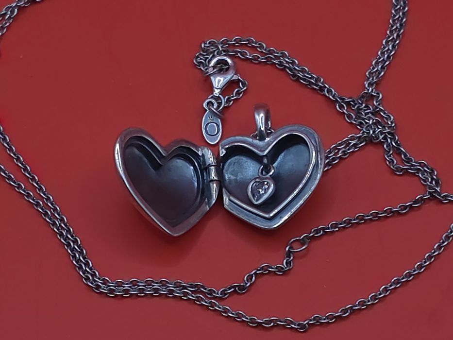 Bardzo rzadki naszyjnik srebro Pandora serce otwierane lancuszek 90cm