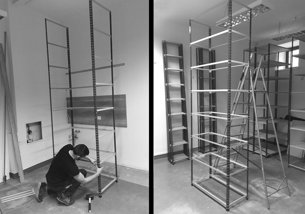 Magazynowy regał metalowy ŁATWY paletowy uzywany modulowy stol