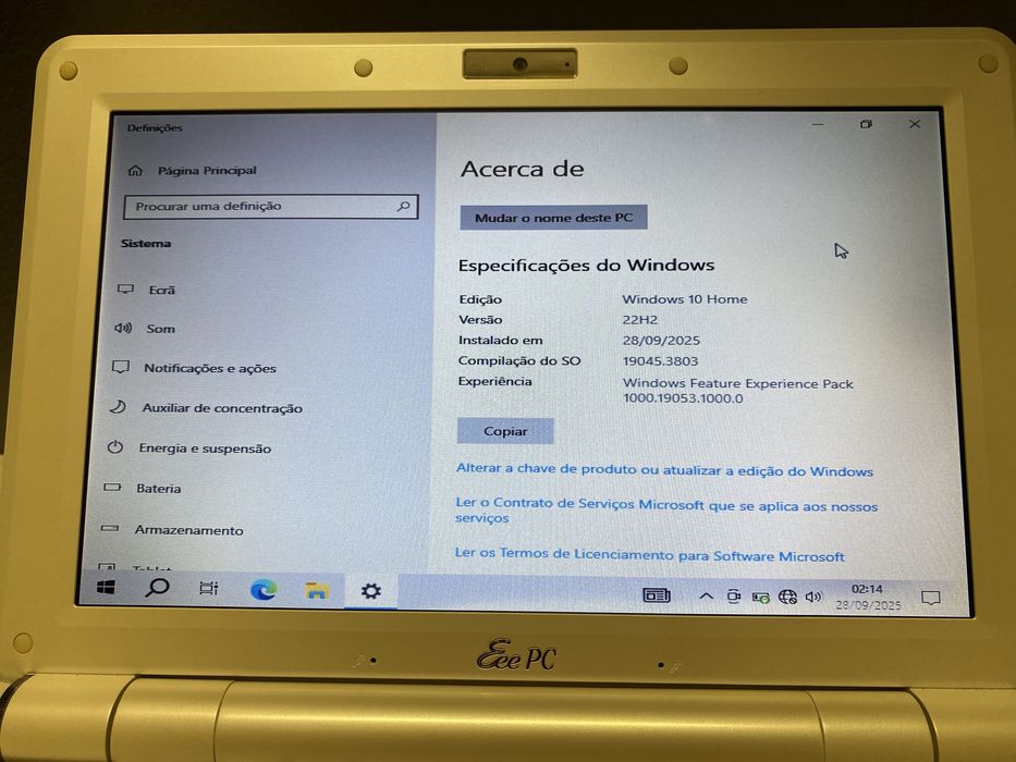 Asus Eee 1000H com windows 10 home branco perola