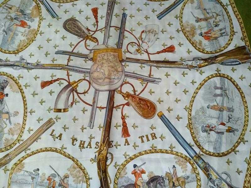 Stylowa chustka Vintage Hermes la chasse a tir vintage headscarfhermes