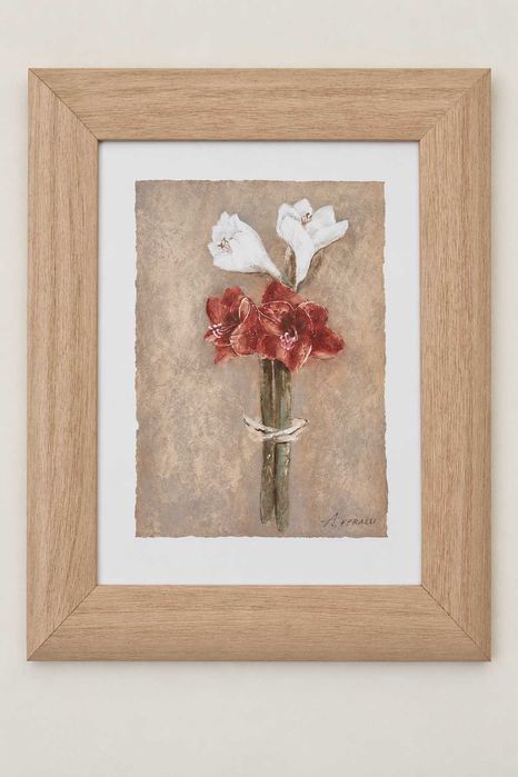 Conjunto de 3 quadros florais com moldura clara