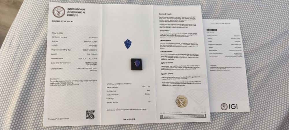 Tanzanita Natural 5.52 CT -Certificado IGI-