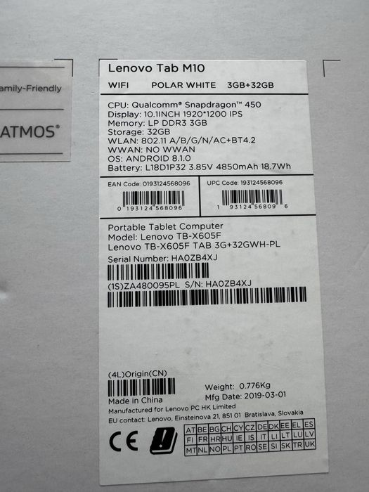 Lenovo Tab M10 polar white